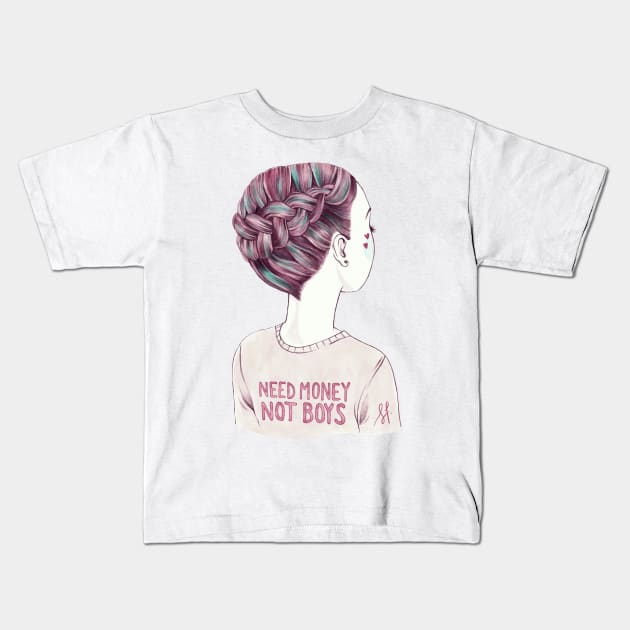 need money, not boys NO BACKGROUND Kids T-Shirt by solfortuny